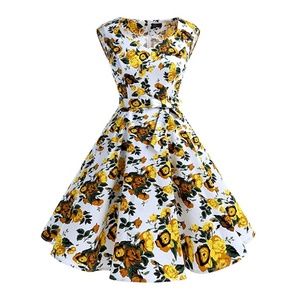 Yellow Floral Dress with Pockets